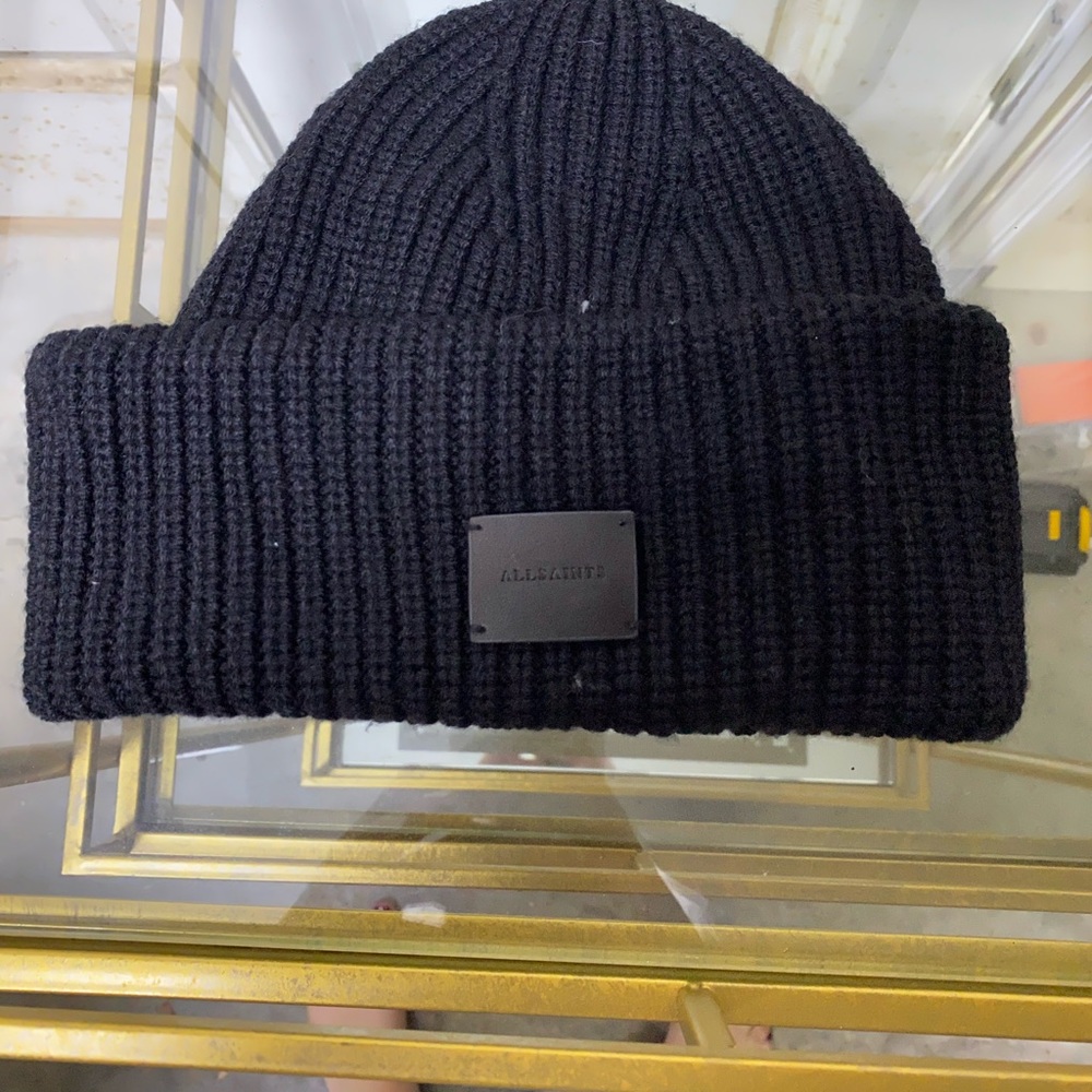 AllSaints Ribbed Black Beanie